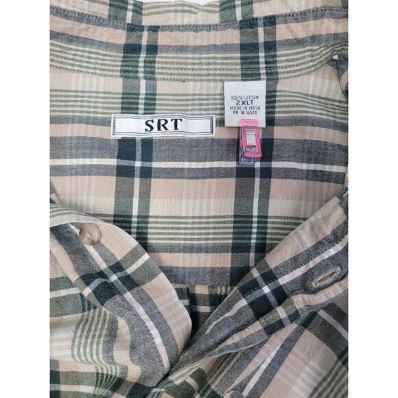 SRT Mens 2XLT 100% Cotton Plaid Short Sleeve Button Up Shirt w Front Pocket - Picture 4 of 4